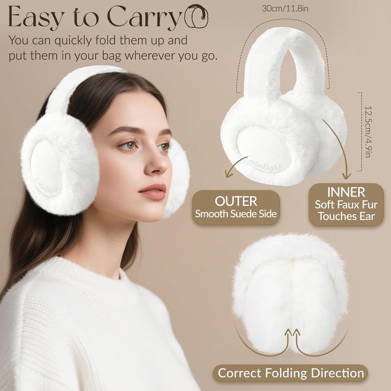 Lainlight Store Ear Muffs for Winter Women Faux Fur Warm Earmuffs Foldable Cute Fuzzy Ear Warmers - Image 2